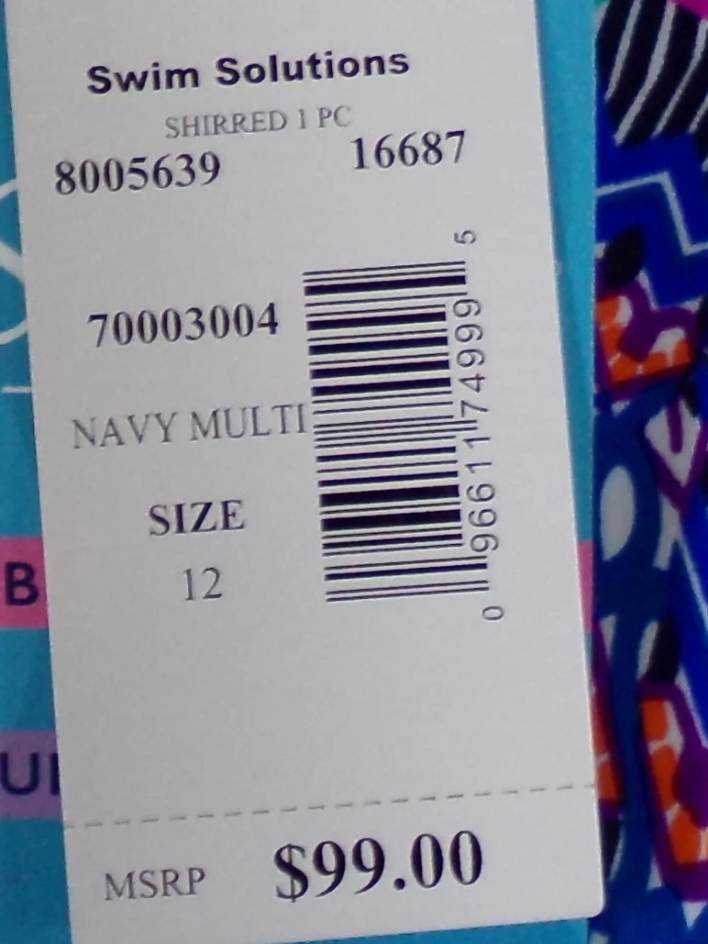 NWT*Swim Solutions 1PC Navy Multi Swim, Bust,Tummy,Waist Support Size 12 - Picture 9 of 9